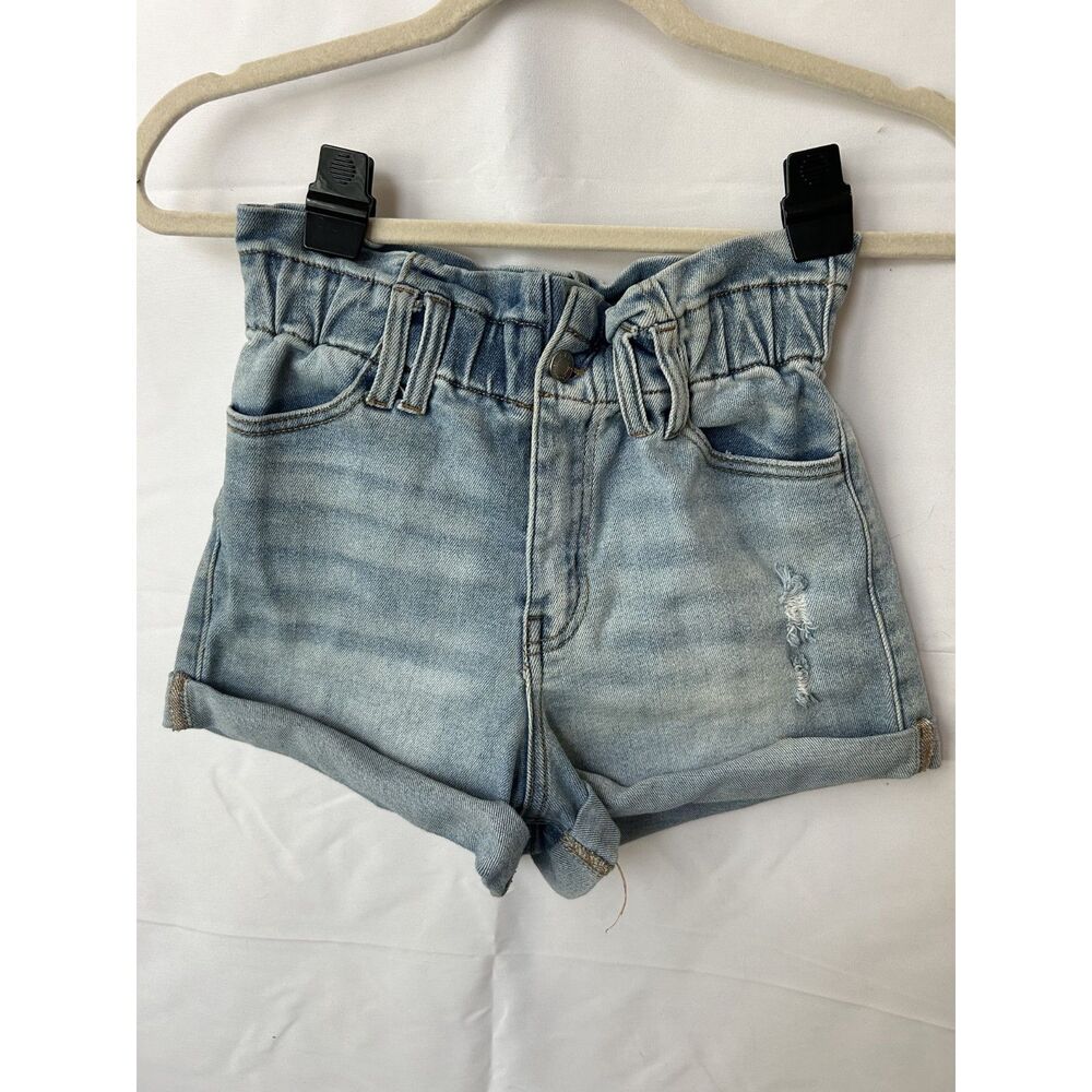 Cello Paperbag Waist High Rise Denim Jean Short Medium Wash Size M Elastic Waist
